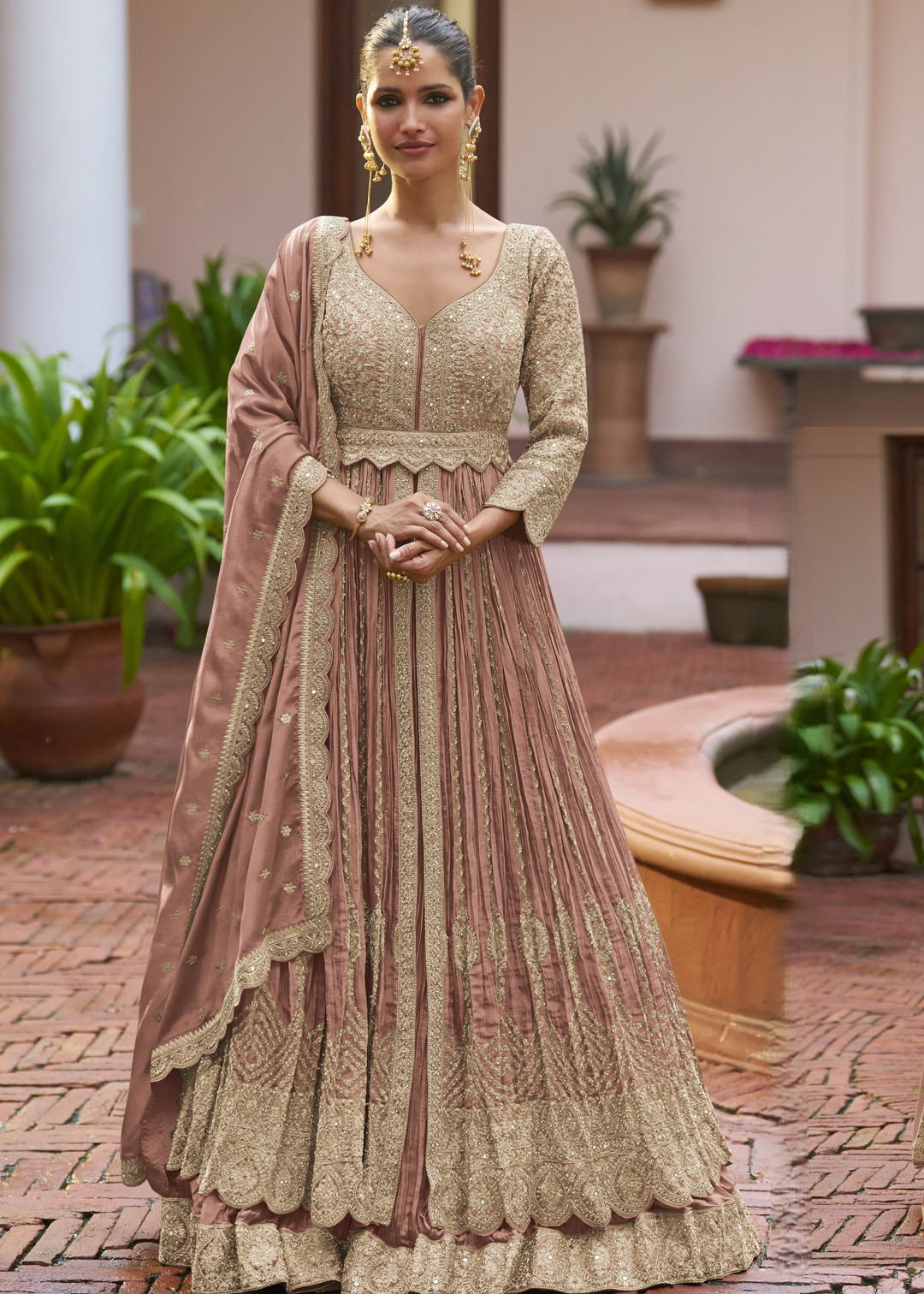 Muted Mauve Pink Chinon Salwar Suit