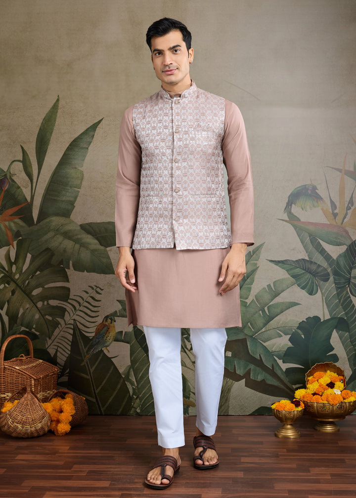 Ivory Mens Wear Koti Style with Kurta and Pajama