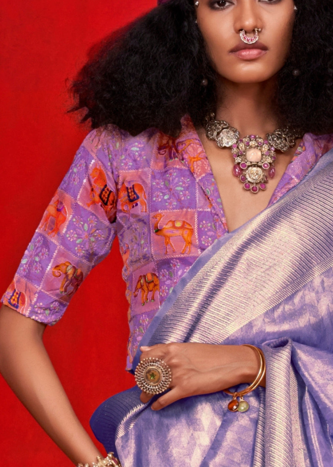 Orchid Purple Viscose Zari Tissue Silk Saree