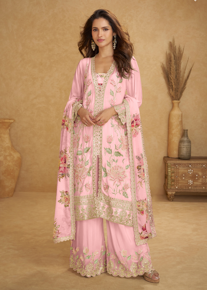 Soft Pastel Pink Chinon Palazzo Suit