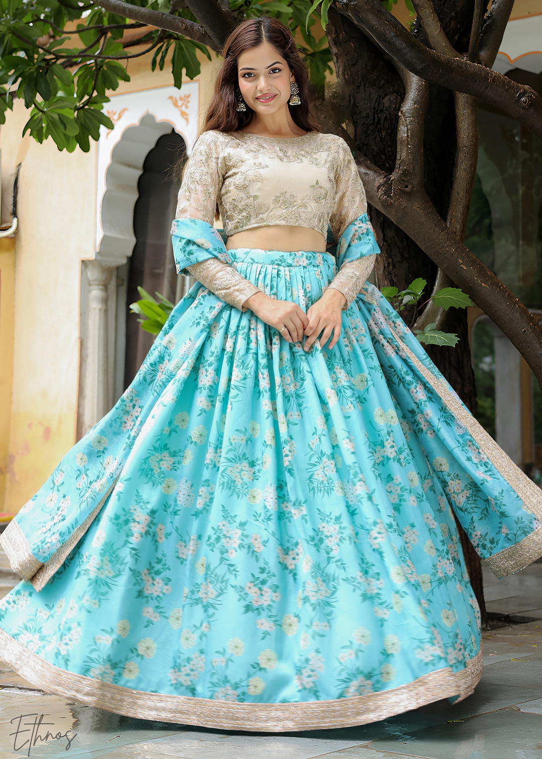 Sky Blue Organza Lehenga With Dupatta
