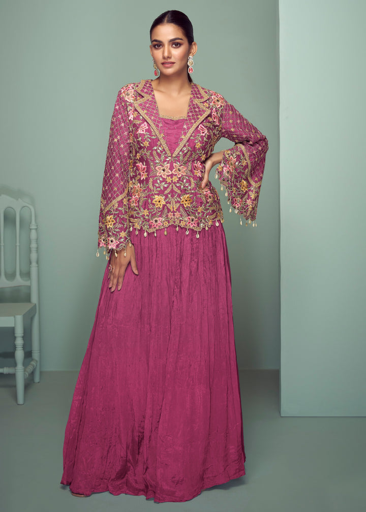 Fuchsia Pink Chinon Top with Skirt