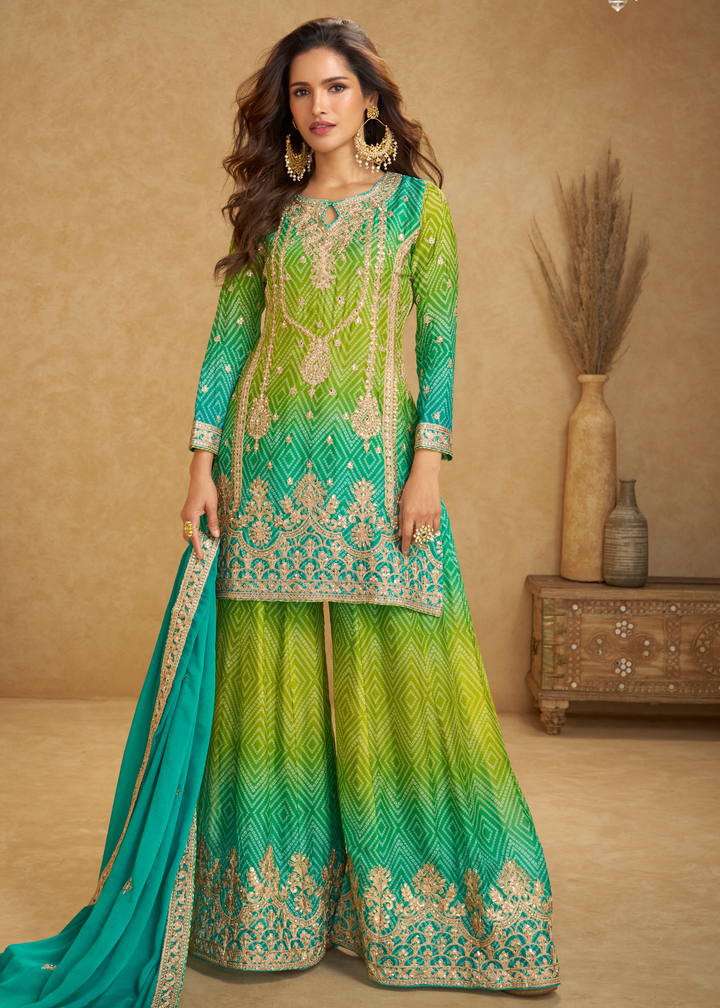 Sea Green – Lime Ombre Chinon Palazzo Suit