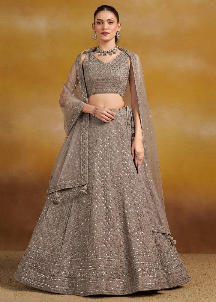 Grey Georgette Lehenga With Sequins and Thread Embroidered Work