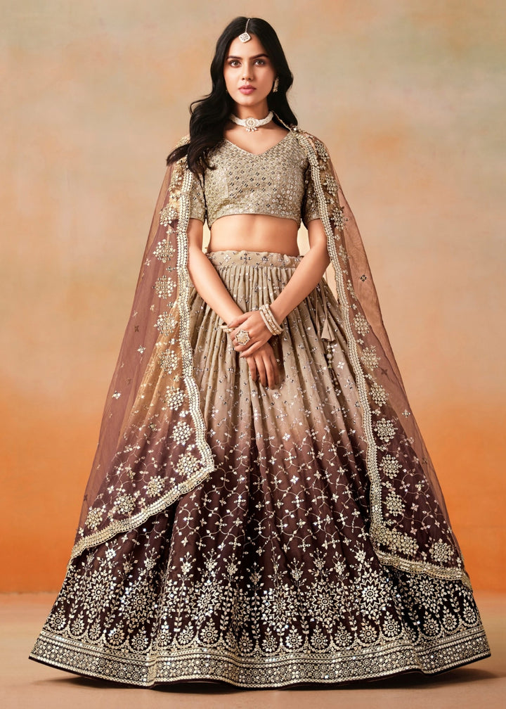 Brown Sequins Zari Embroidered Work Georgette Lehenga