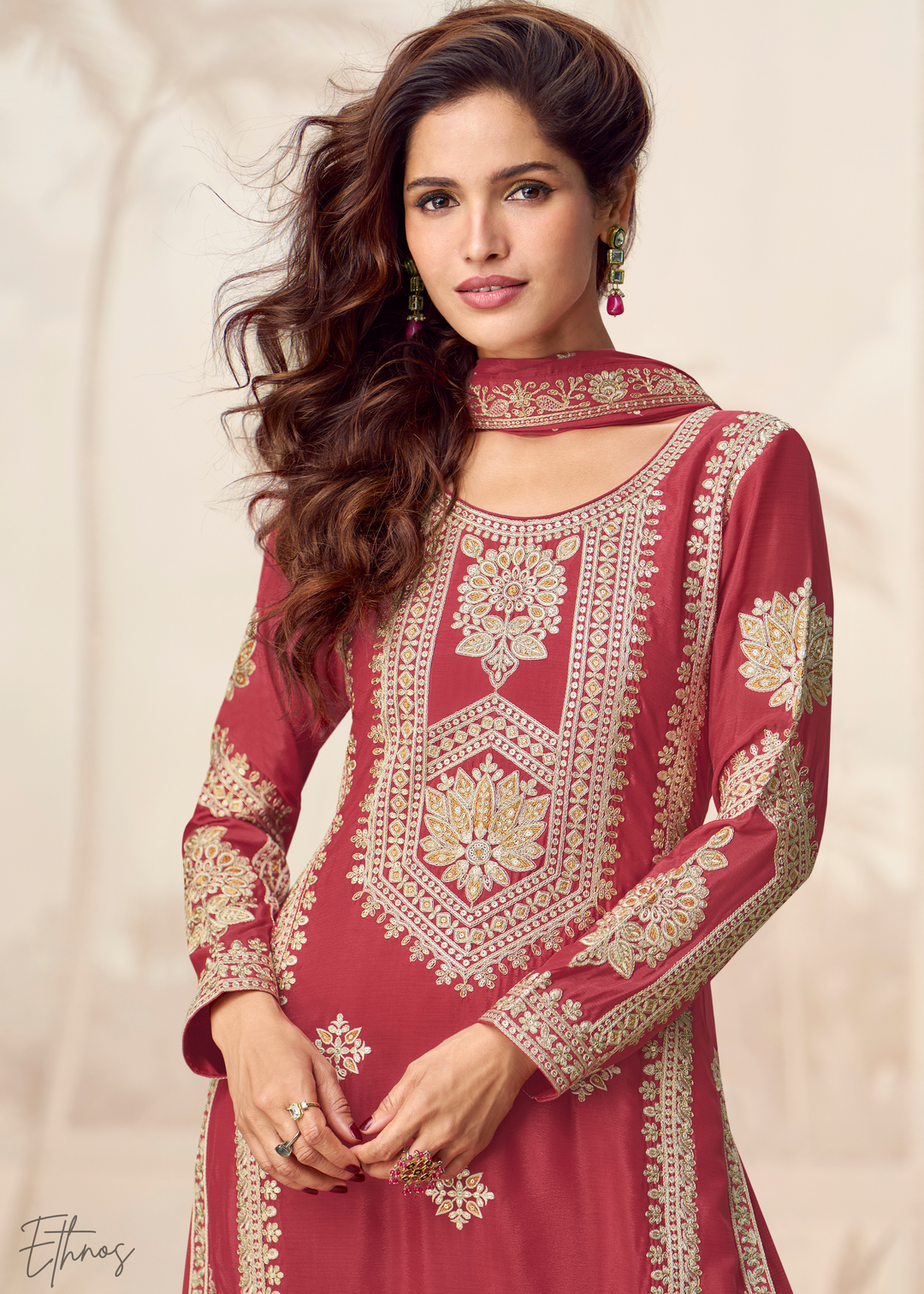 Poppy Red Chinon Silk Palazzo Suit