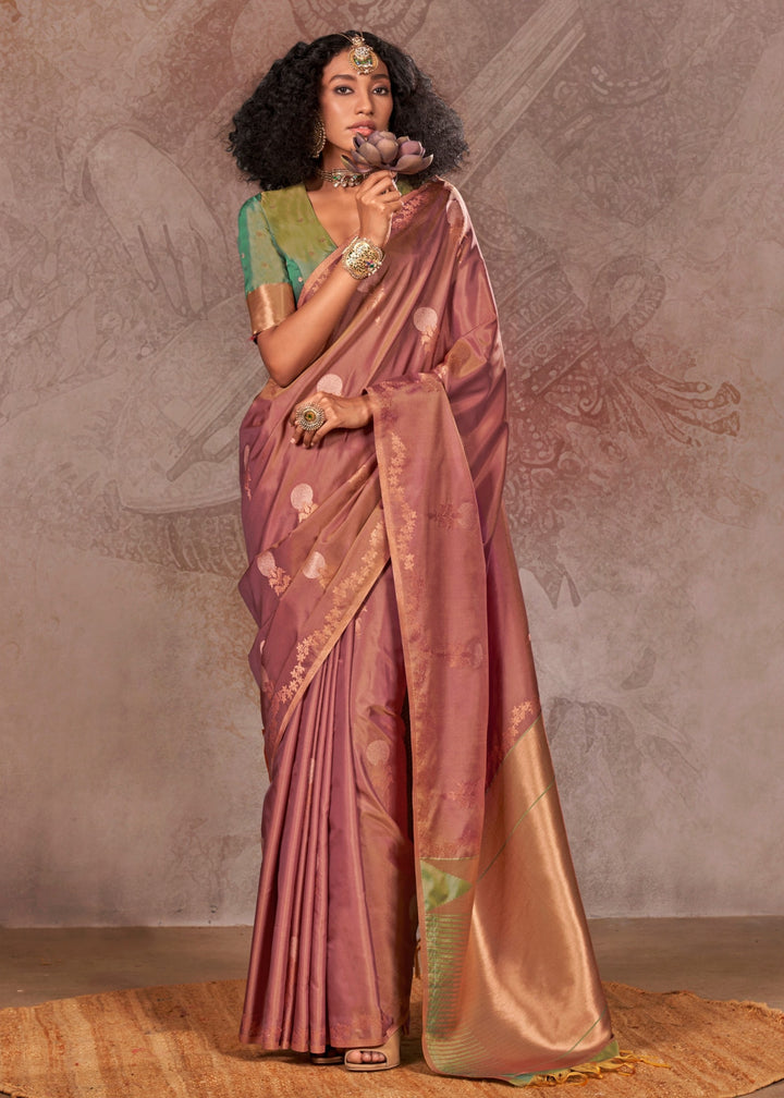 Chestnut Two Tone Handloom Weaving Silk Saree with Contrast Pallu