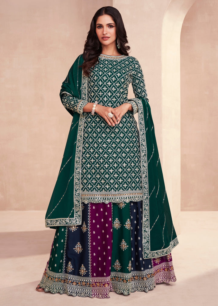 Hunter Green Chinon Silk Skirt Suit