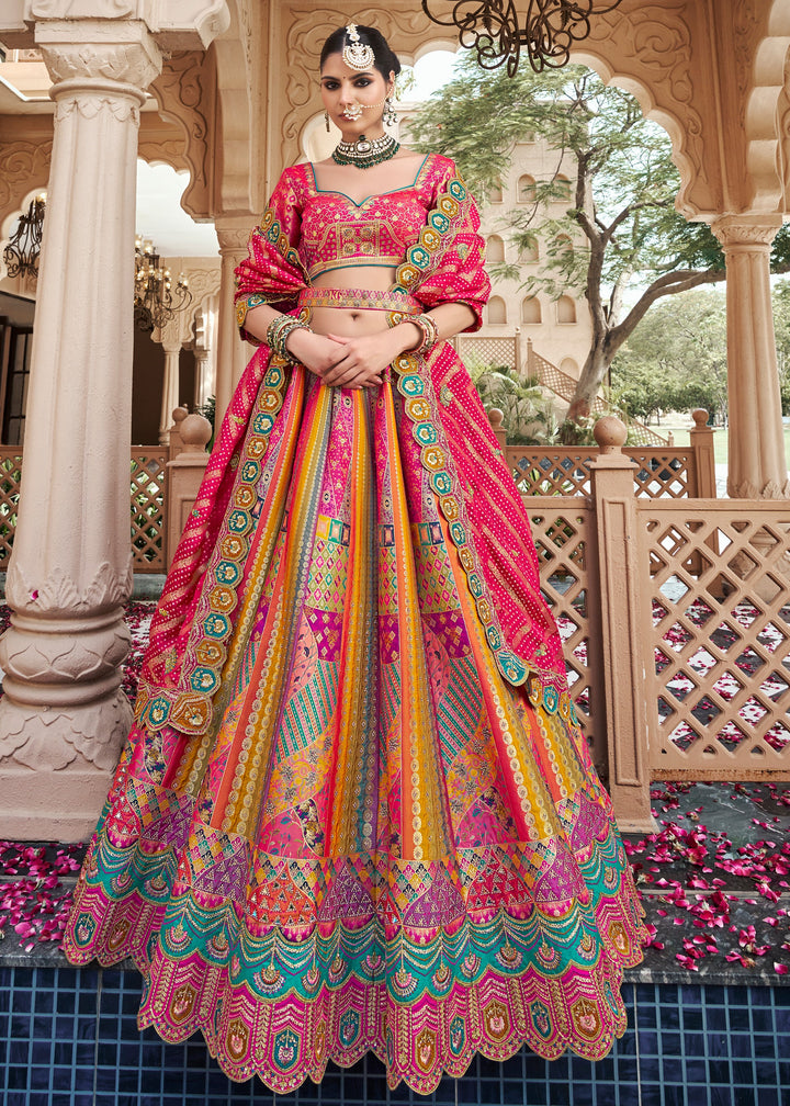 Pink Banarasi Silk Lehenga with Zarkan & Cutwork