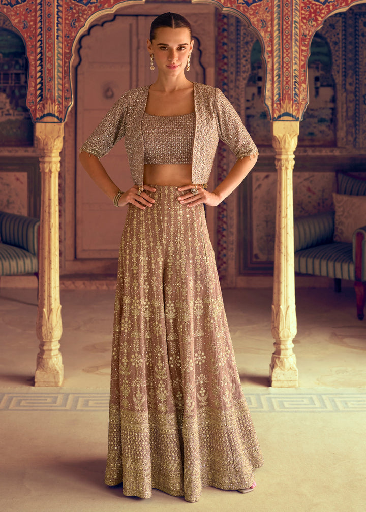 Beige-Gold Georgette Salwar Suit