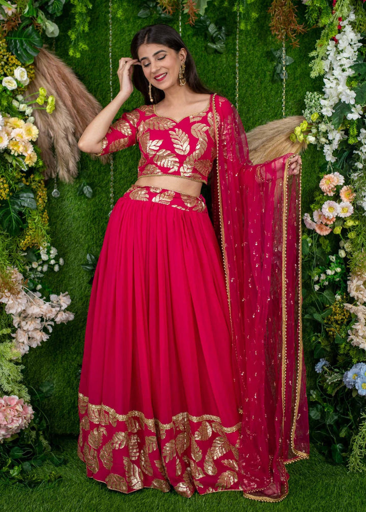Raspberry Pink Georgette Lehenga Choli With Sequins Zari Embroidered Work