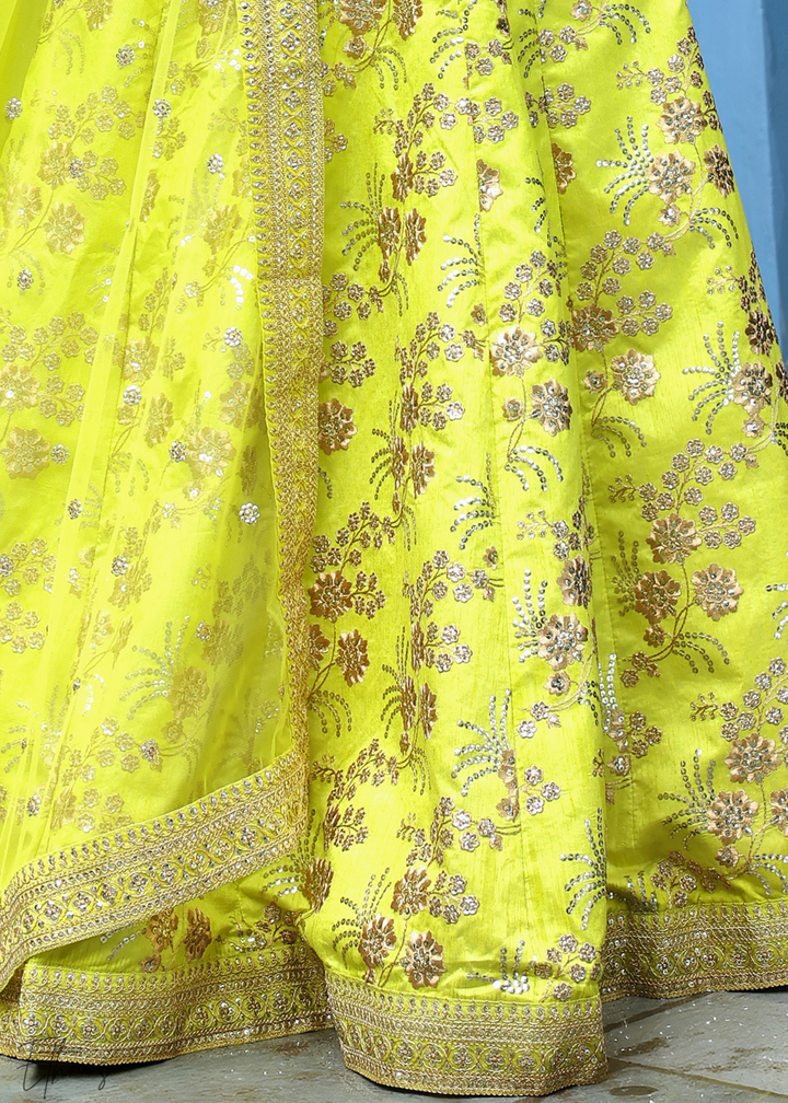 Neon Green Slub Silk Lehenga With Dupatta