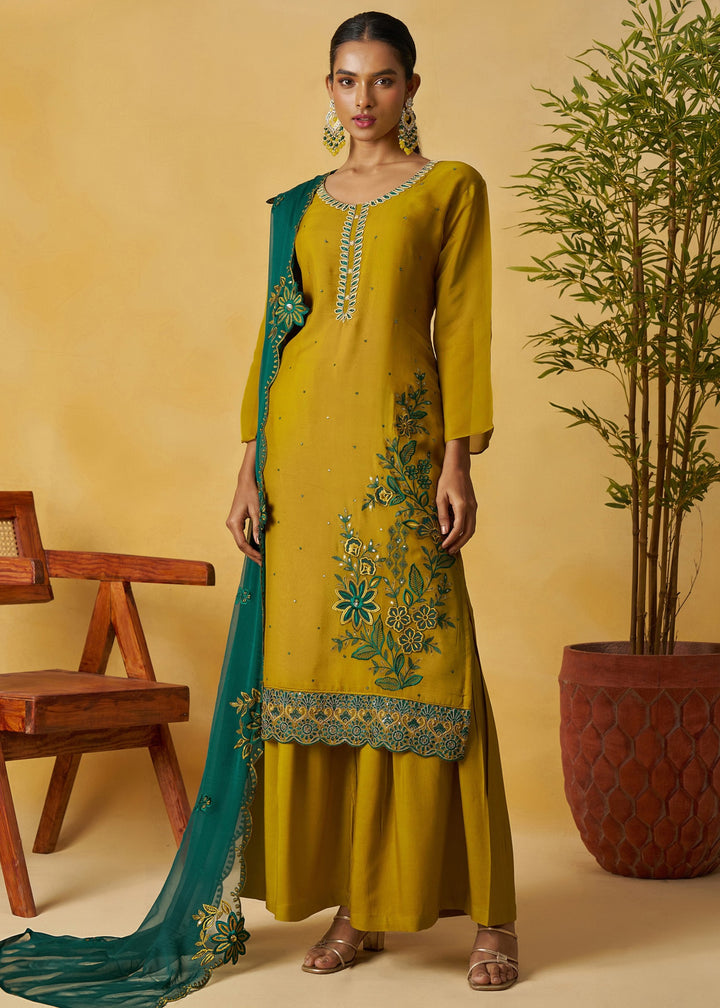 Mustard Yellow Salwar Suit with Teal Green Dupatta