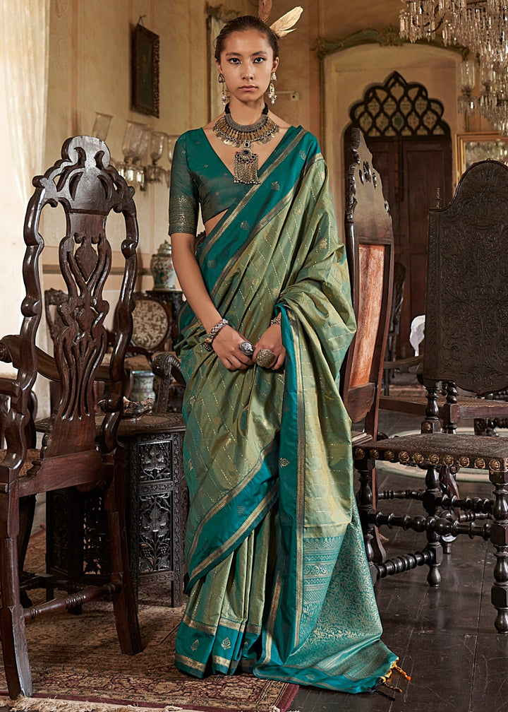 Pear Tussar Silk Handloom Weaving Saree