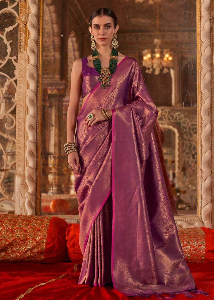 Royal Purple Handloom Weaving Silk Saree