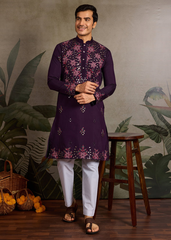 Deep Purple Mens Wear Silk Kurta with Pant