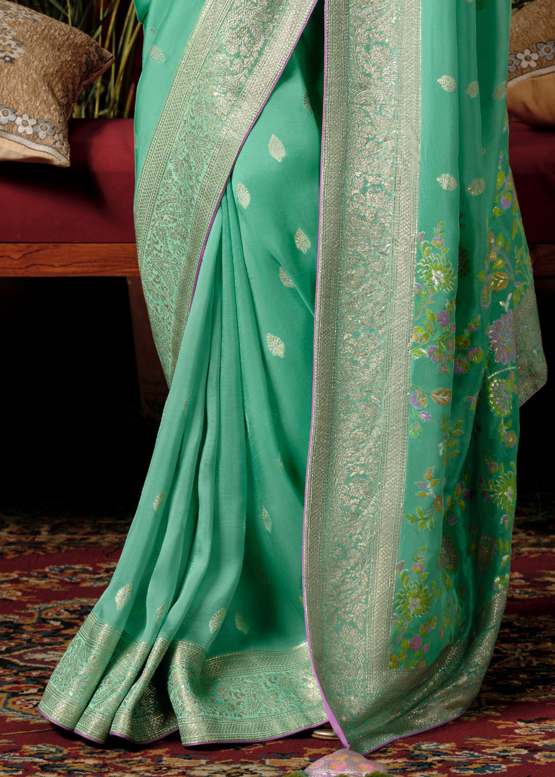 Cool Green Zari Woven Dola Silk Saree with Designer Pallu