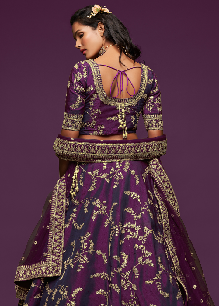 Wine Purple Silk Lehenga Choli with Thread,Zari,Dori & Sequins work