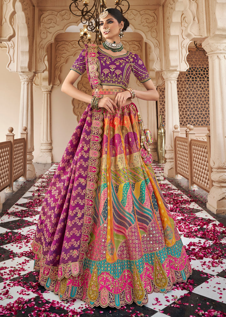 Bright Purple Banarasi Silk Lehenga with Zarkan & Cutwork