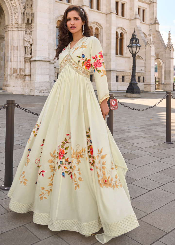 Pastel Pistachio Chinon Silk Gown with Dupatta
