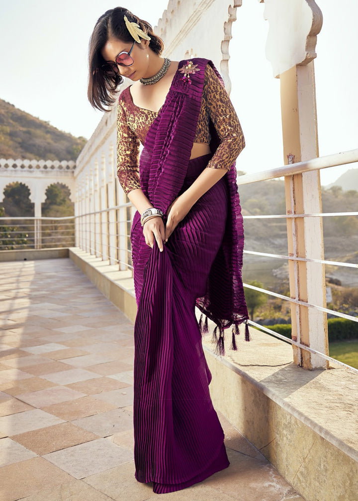 Jam Purple Crush Silk Saree With Beautiful Blouse