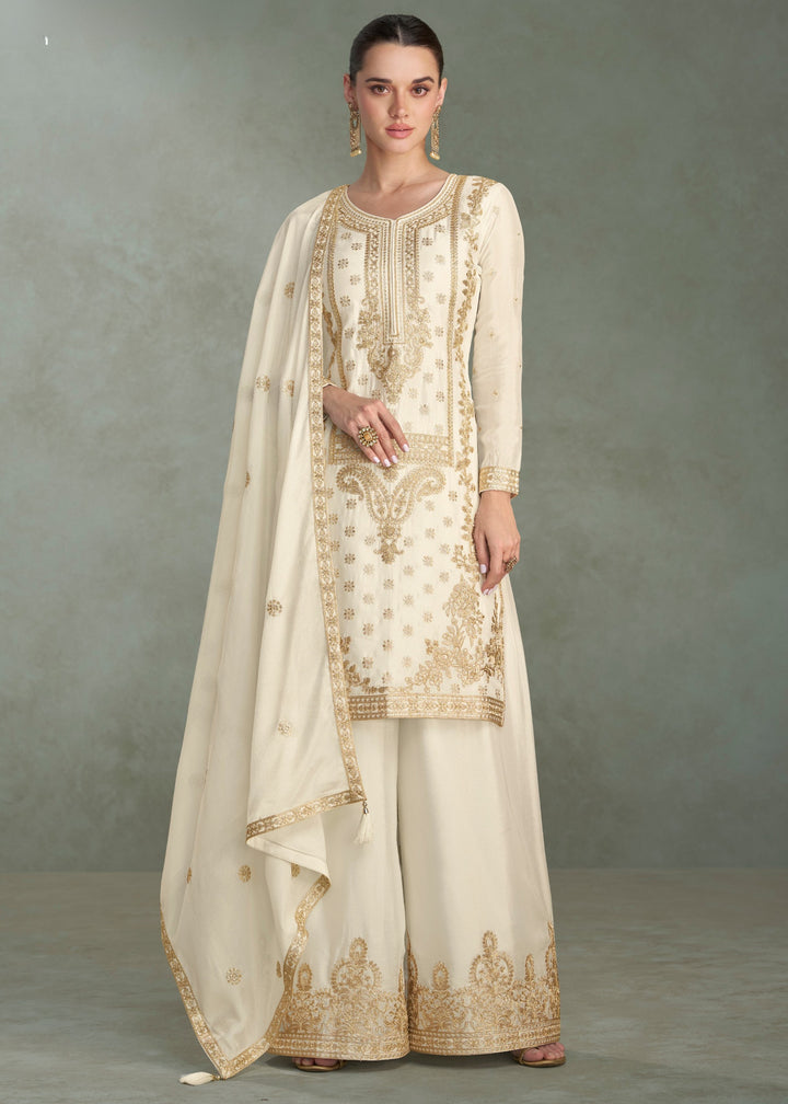 Off White Premium Chinon Silk Salwar Suit : Top Pick