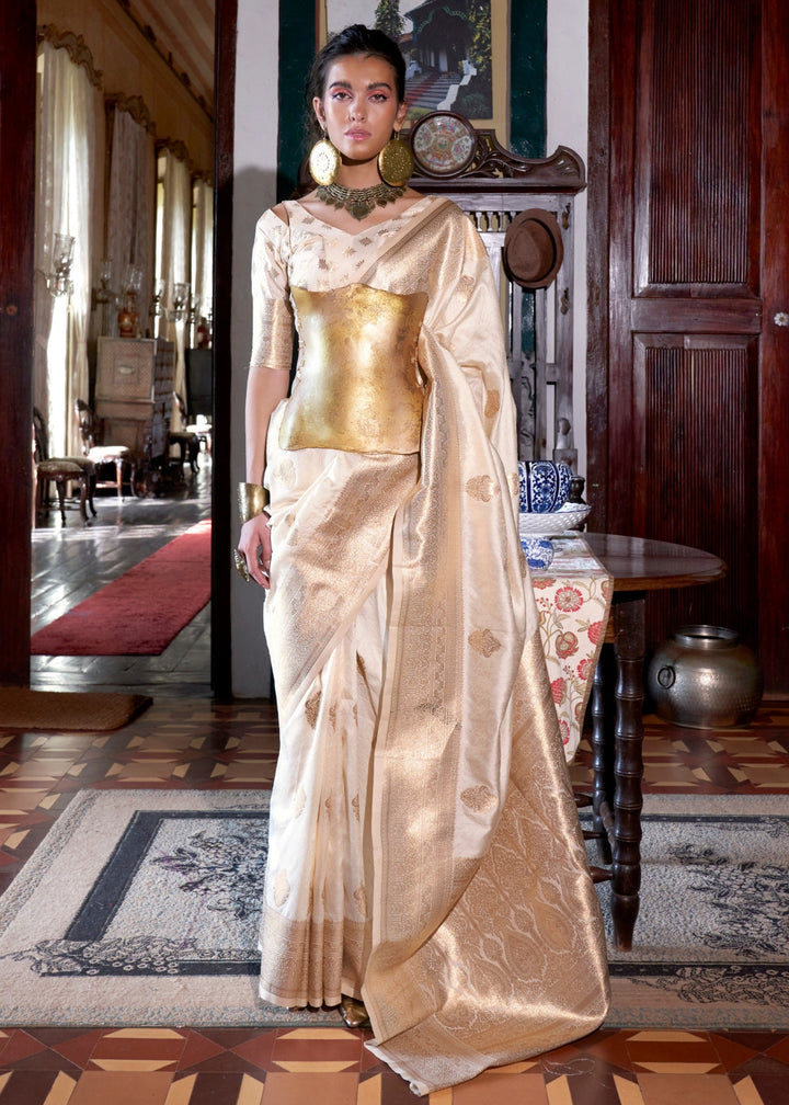 Cream Two Tone Handloom Weaving Silk Saree