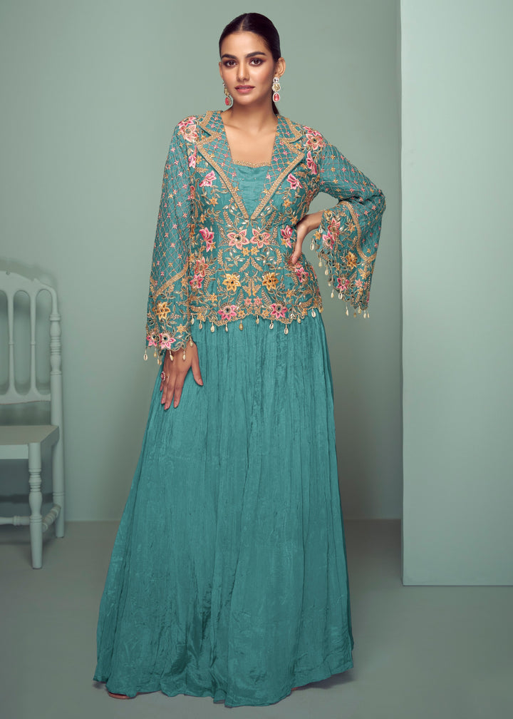 Turquoise Chinon Top with Skirt