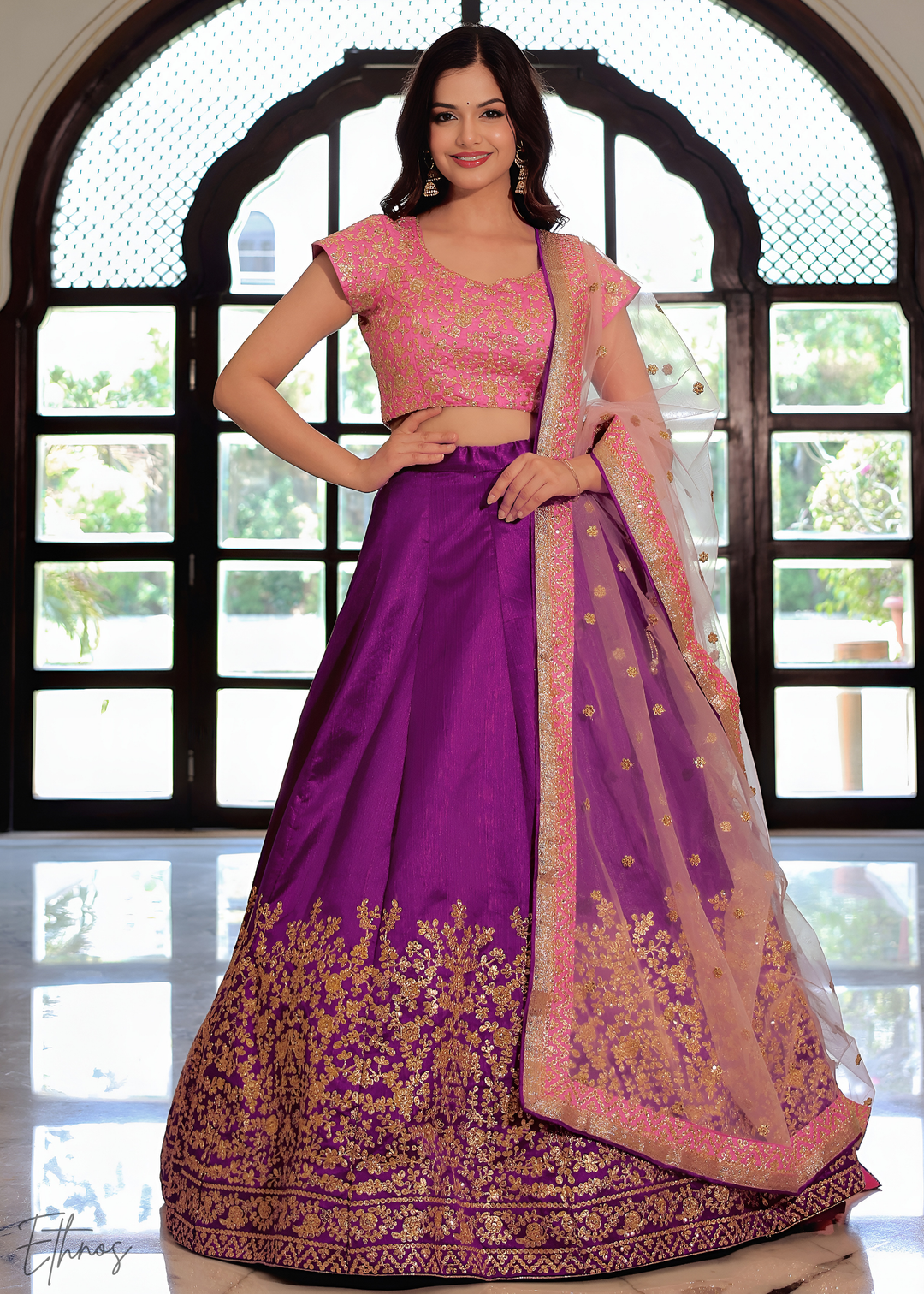 Pink and Purple Silk Lehenga Choli
