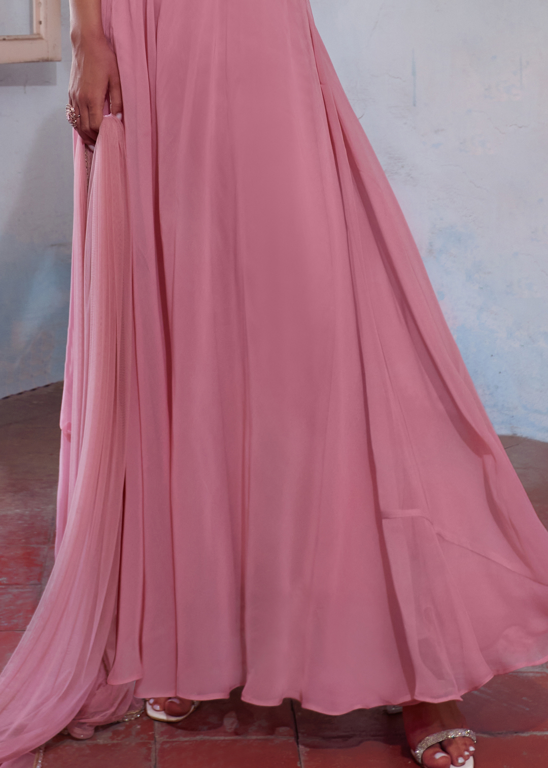 Ballet Slipper Pink Georgette Sharara Choli with Embroidery work