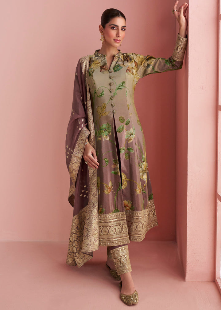Olive Green Salwar Suit with Multi-Colored Floral Print