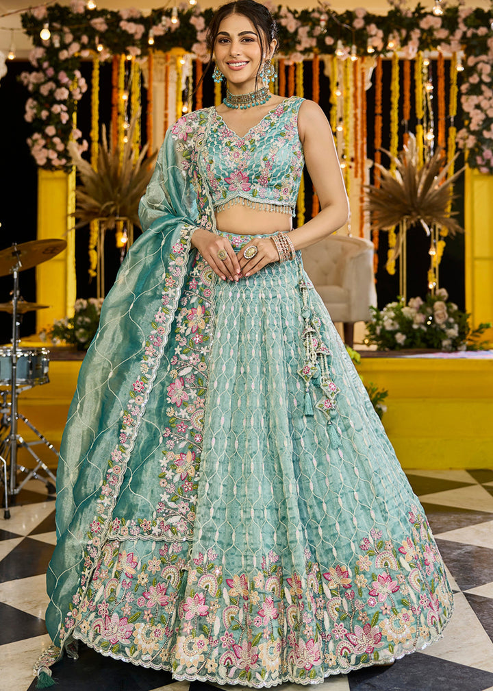 Rama Satin Silk Lehenga Choli with Sequinned Embroidered
