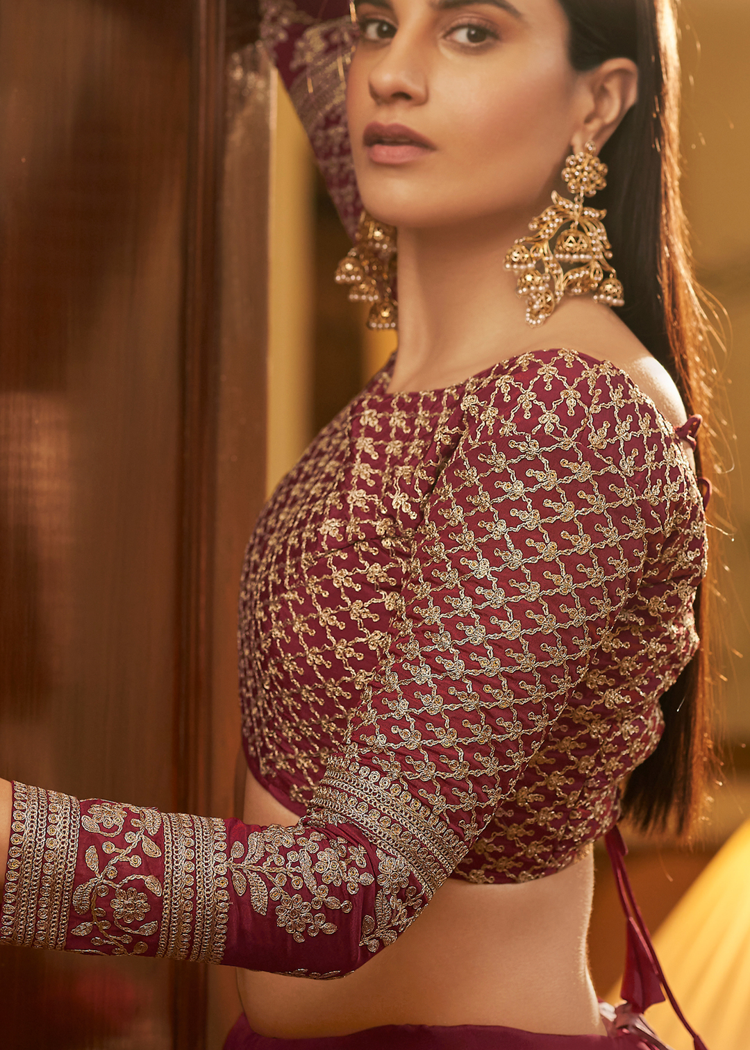 Maroon Red Crepe Lehenga Choli with Dori & Sequins work