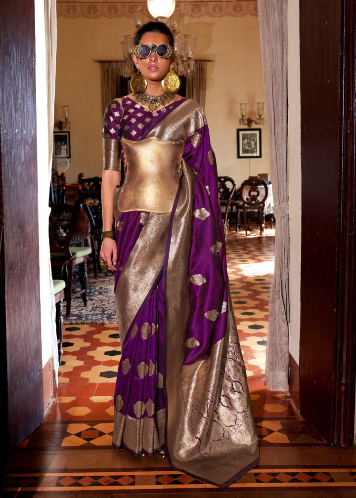 Purple Two Tone Handloom Weaving Silk Saree