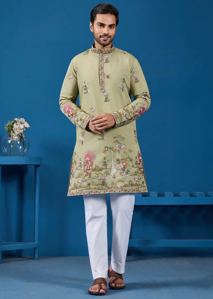 Olive Mist Mens Wear Kurta with Pant