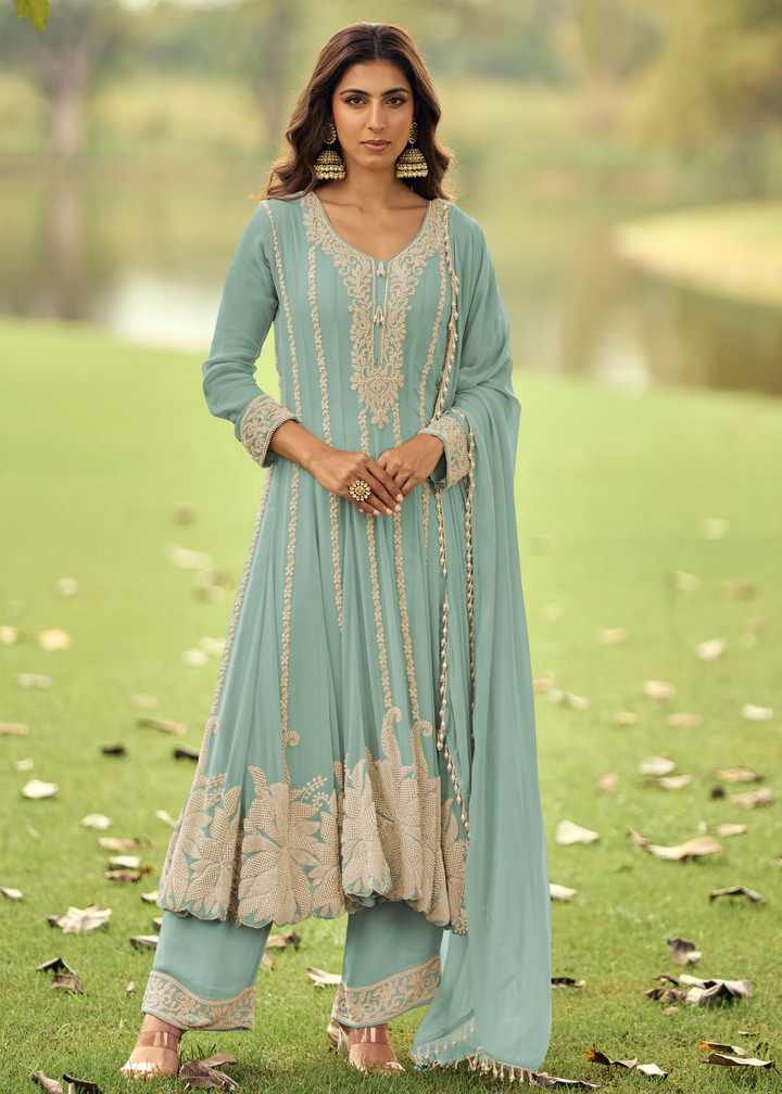 Sky Bkue Georgette Anarkali Suit