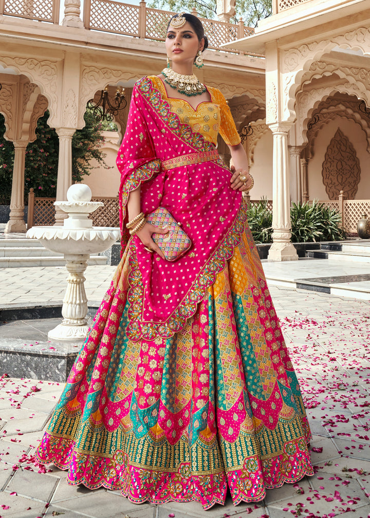 Hot Pink Banarasi Silk Lehenga with Zarkan & Cutwork