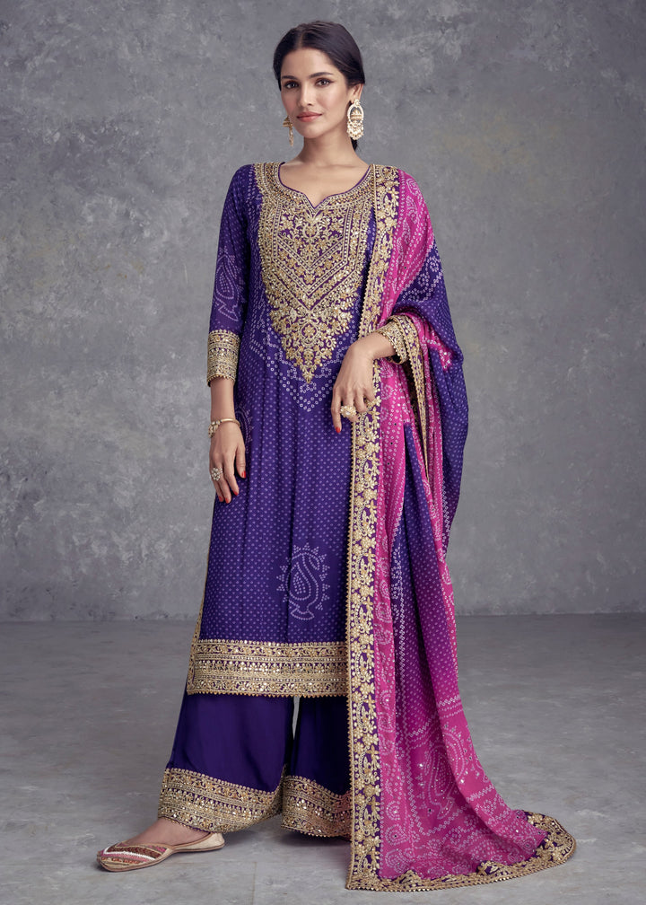 Deep Purple Chinon Salwar Suit with Pink–Purple Ombré Dupatta