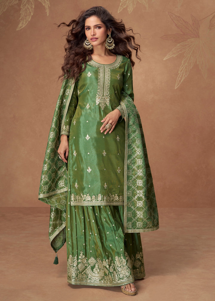 Elegant Mehendi Green Silk Salwar Suit