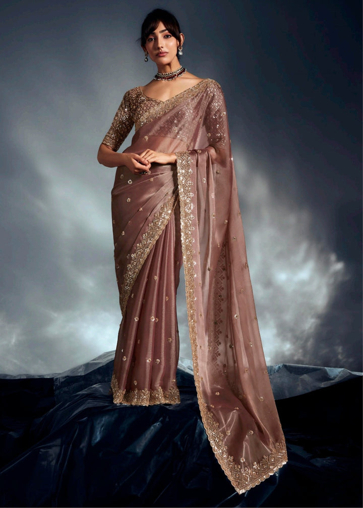 Chocolate Pure Fancy Saree with Hand Worked Border