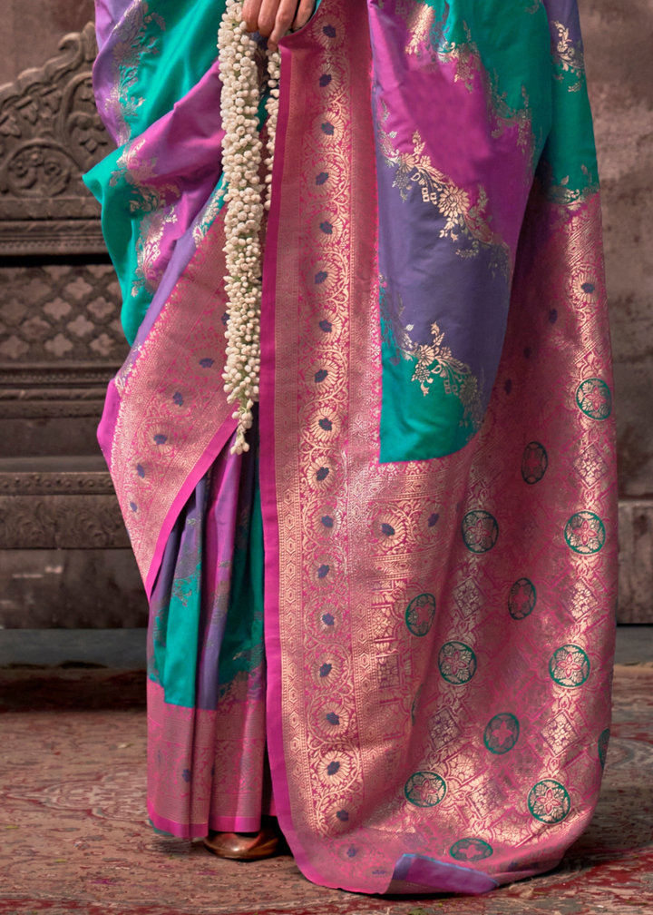 Purple & Green Rangkaat Handloom Silk Saree