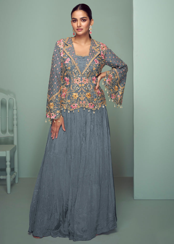 Slate Grey Chinon Top with Skirt