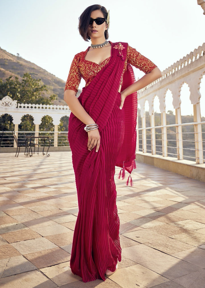 Hot Pink Crush Silk Saree With Beautiful Blouse