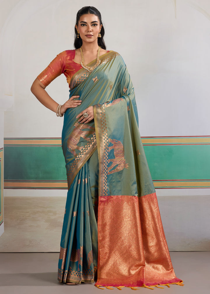 Teal blue Pure Silk Saree