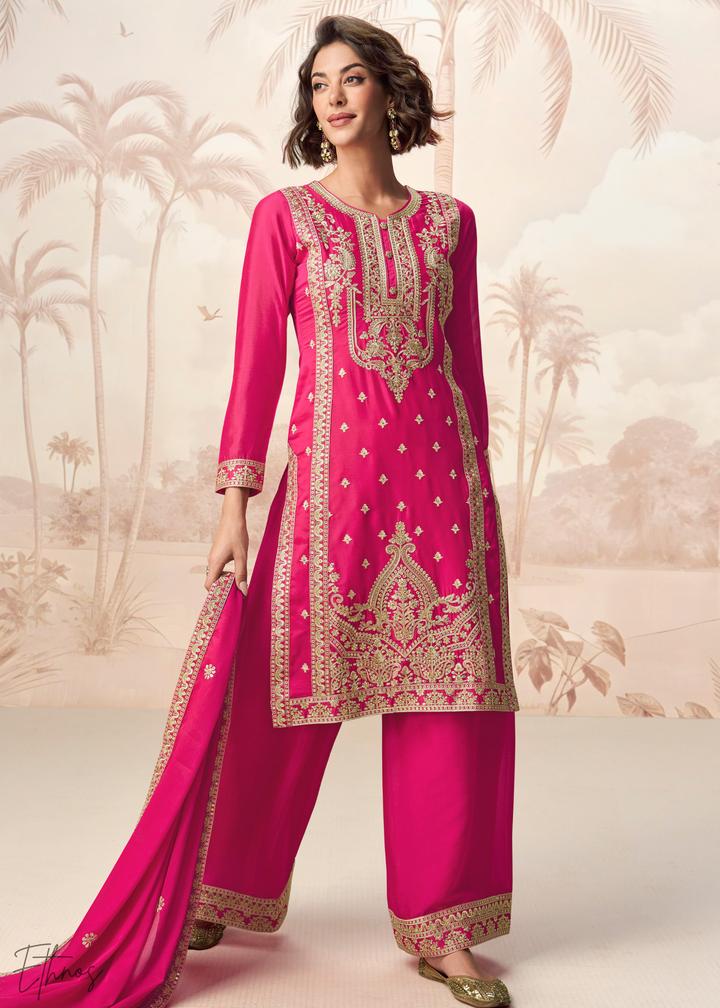 Barbie Pink Chinon Silk Palazzo Suit