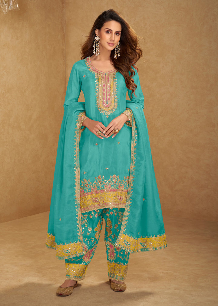 Aqua Blue Simar Silk Salwar Suit