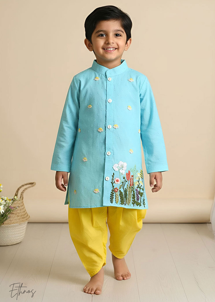 Organic Cotton Blue Kurta with Patiyala Pants - Garden