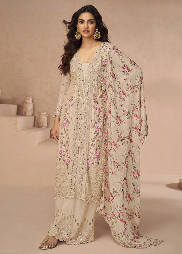 Cream Airtex Chinon Salwar Suit