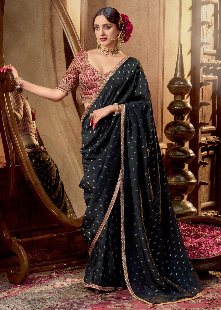Black Pure Viscous Crepe based fabric with Hand dying & Butti weaving Saree