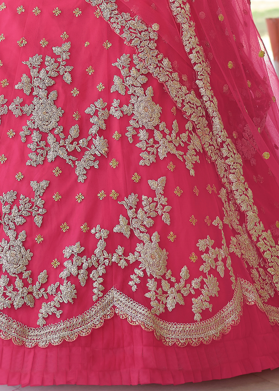 Cerise Pink Soft Net Lehenga Choli with Dori & Sequins work